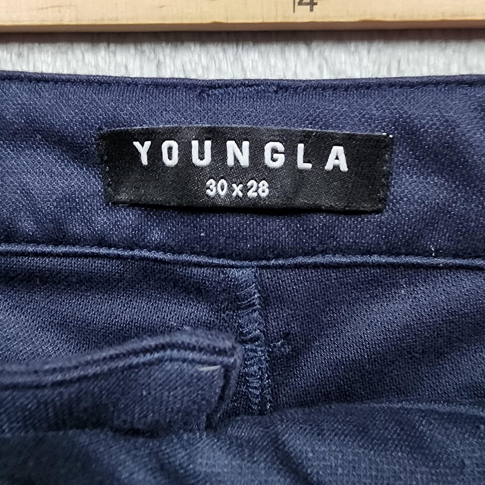 YoungLA Pants Mens 30x28 (Fits 29x27) Navy Blue Slim Fit Stretch Casual Tapered - Picture 2 of 12